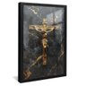 quadro cruz dourada marmore preto reflexo