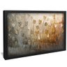 quadro decorativo floral dourado em oleo v1323 moldura preta com vidro