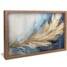 quadro decorativo abstrato pintura azul e dourado v85 moldura de madeira com vidro
