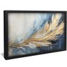 quadro decorativo abstrato pintura azul e dourado v85 moldura preta com vidro