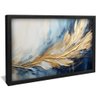 quadro decorativo abstrato pintura azul e dourado v85 moldura preta