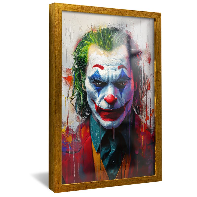 quadro decorativo coringa de joaquin phoenix v1334 moldura dourada com vidro