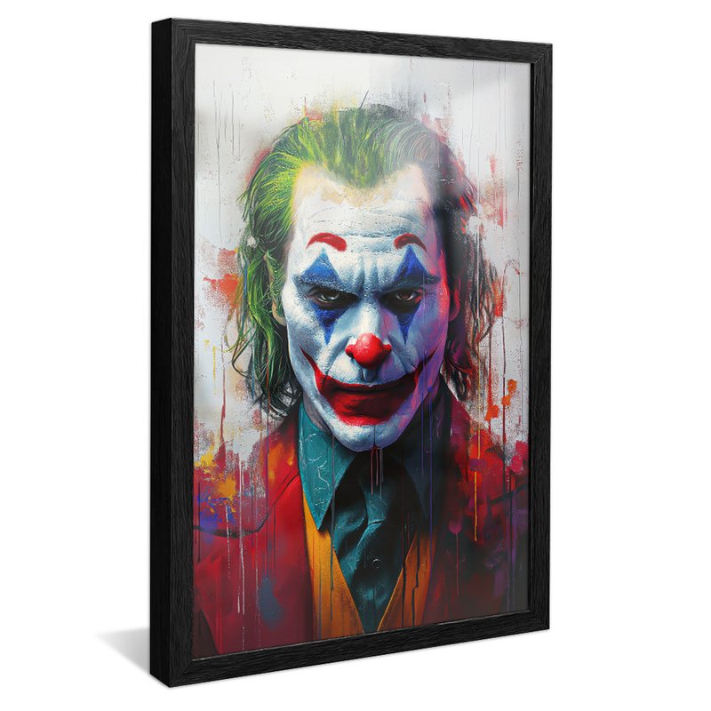 quadro decorativo coringa de joaquin phoenix v1334 moldura preta com vidro