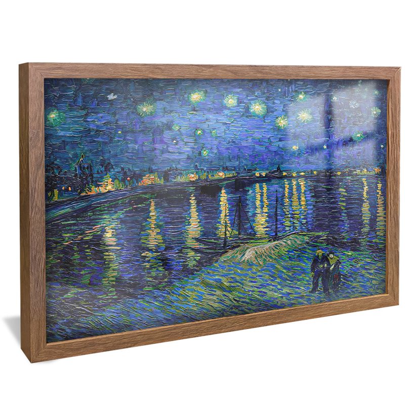 quadro decorativo noite estrelada sobre o rodano de van gogh v1145 moldura de madeira com vidro