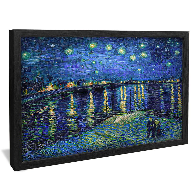 quadro decorativo noite estrelada sobre o rodano de van gogh v1145 moldura preta