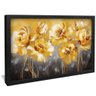 quadro decorativo pintura flores douradas v722 moldura preta