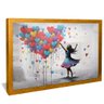 quadro decorativo grafitti menina baloes moldura dourada com vidro