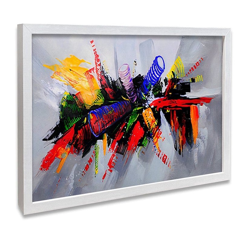 quadro decorativo abstrato explosao de cores moldura branca