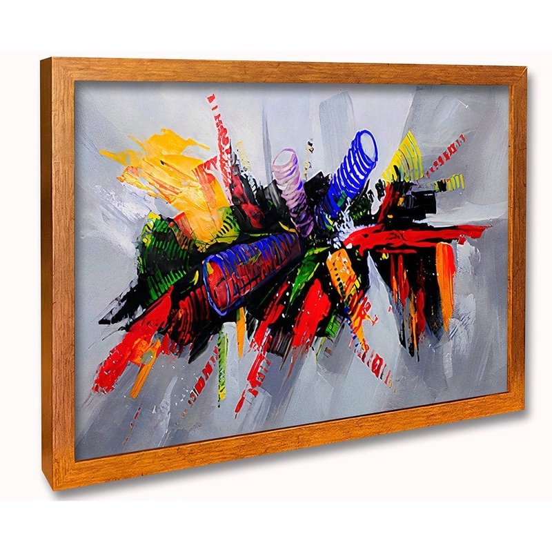 quadro decorativo abstrato explosao de cores moldura dourada
