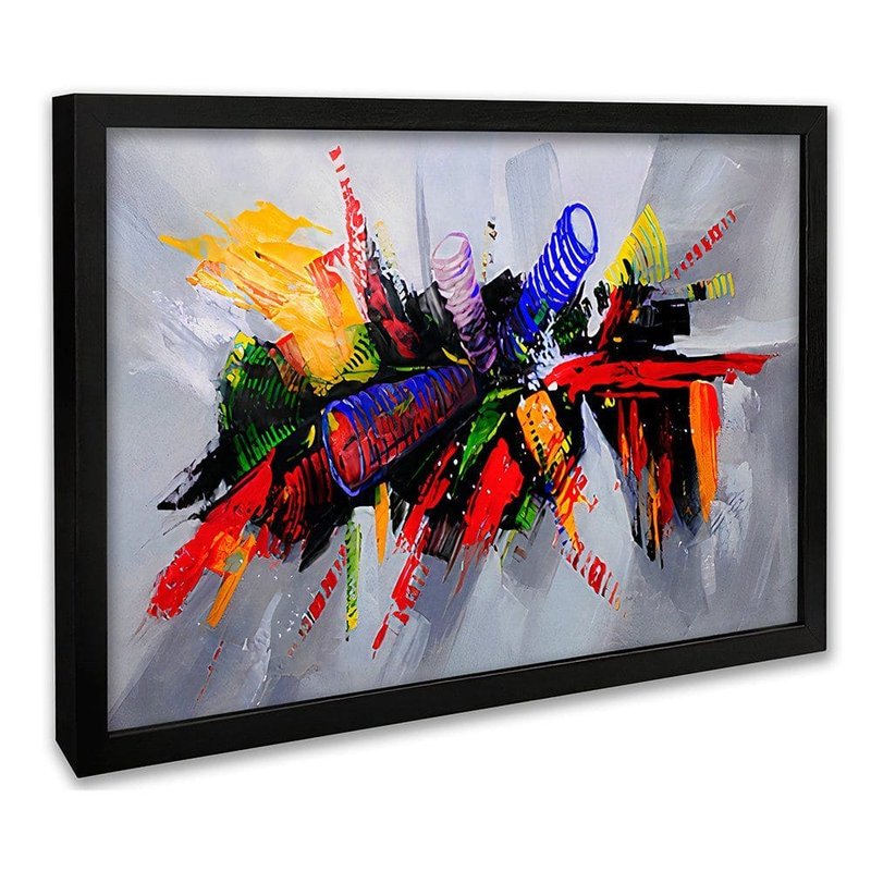 quadro decorativo abstrato explosao de cores moldura preta