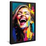 quadro decorativo mulher sorrindo pintura moldura preta