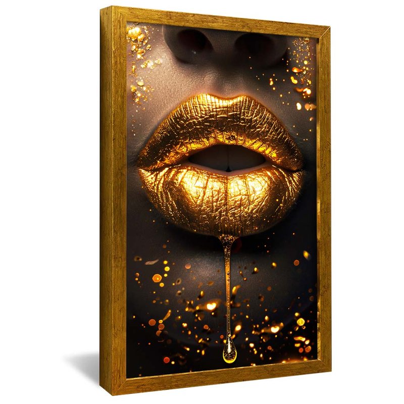 quadro labios dourados dourado