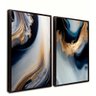 quadro decorativo abstrato azul e gold kit com 2 quadros moldura preta