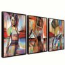 quadros decorativos 3 pecas mulheres horizonte moldura preta