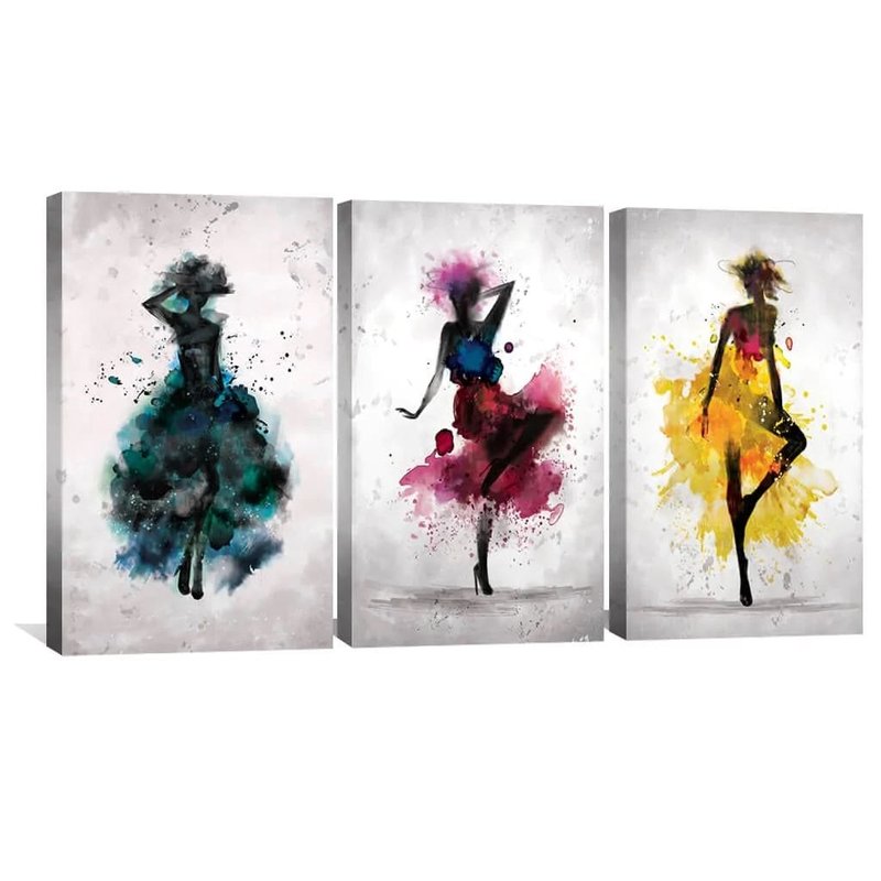 quadro decorativo abstrato aquarela bailarina kit de 3 telas borda infinita