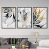 quadro decorativo abstrato beleza rodopiante kit de 3 telas moldura preta