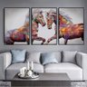 quadro decorativo cavalos grafite kit de 3 telas borda infinita