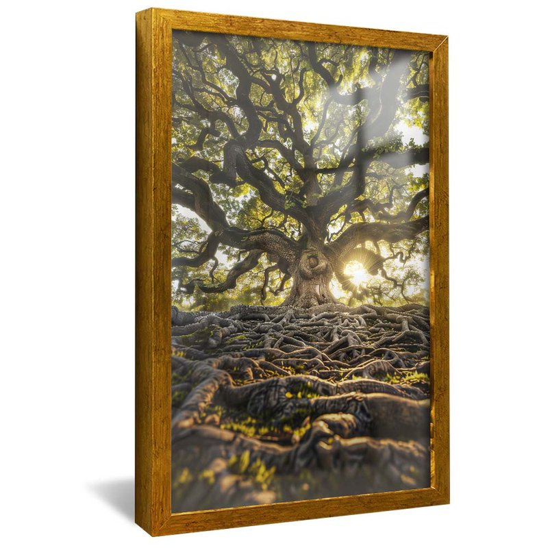quadro floresta raizes dourado reflexo