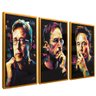 quadros decorativos 3 pecas elon musk steve jobs e bill gates moldura dourada com vidro