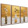 quadros decorativos 3 pecas vasos gold v401 moldura de madeira com vidro