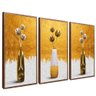 quadros decorativos 3 pecas vasos gold v401 moldura de madeira