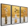 quadros decorativos 3 pecas vasos gold v401 moldura preta com vidro