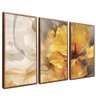 quadros decorativos 3 pecas abstrato pintura flor yellow v99 moldura de madeira com vidro
