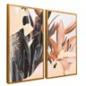 quadro duo floral abstrato dourado