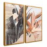 quadro duo floral abstrato dourado reflexo