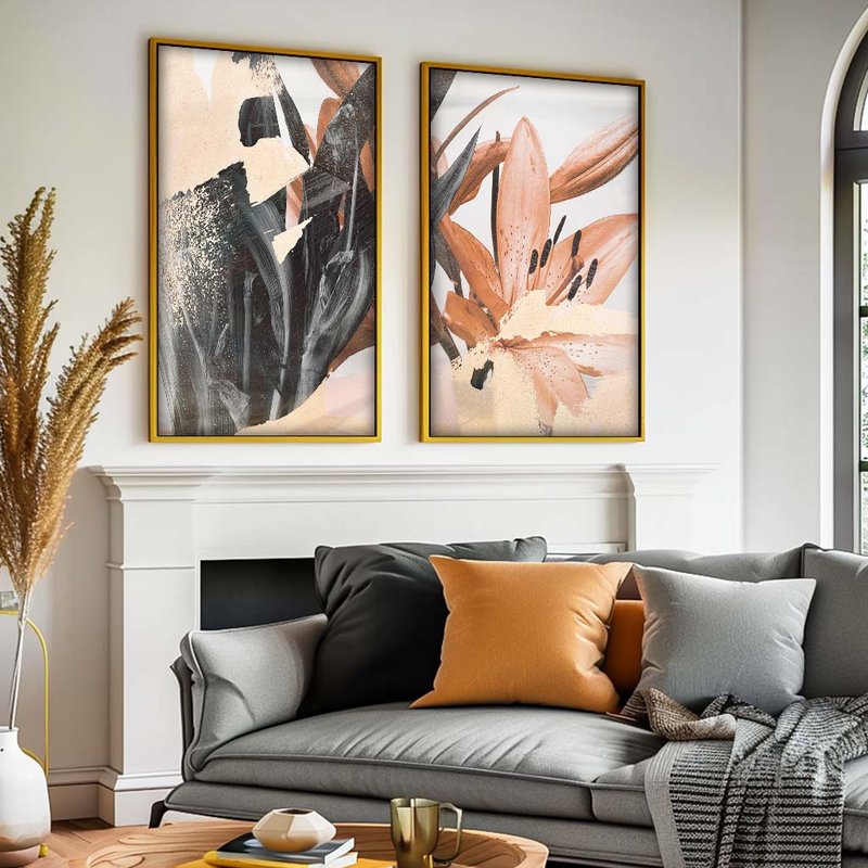 1 quadro duo floral abstrato dourado