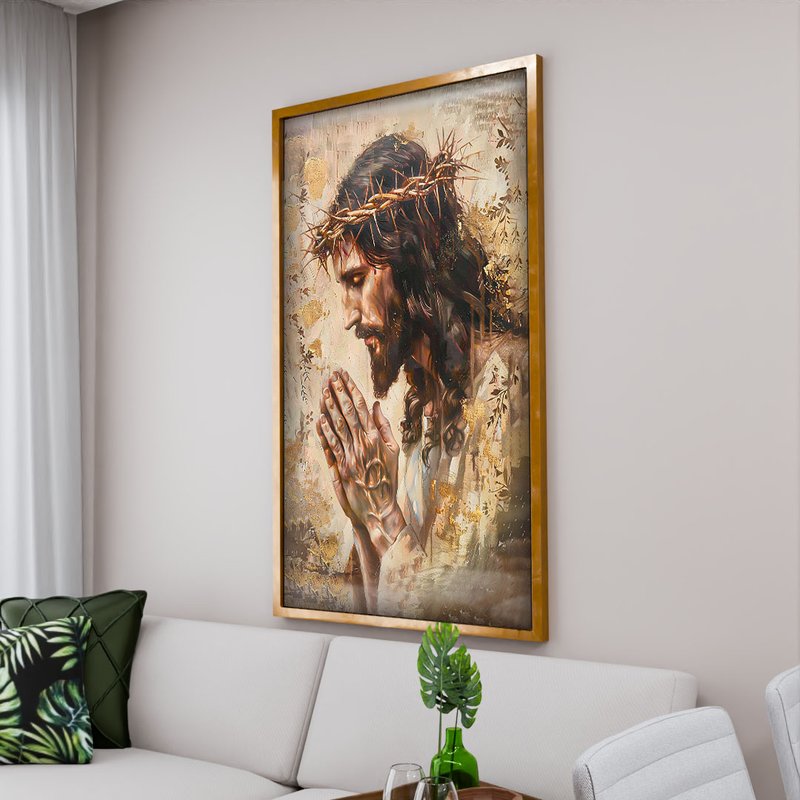 2 quadro pintura jesus rezando dourado