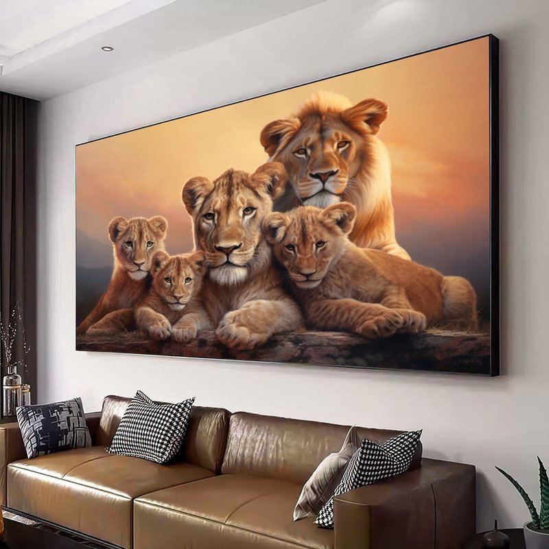 quadro decorativo familia de leoes com 3 filhotes 01