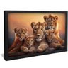 quadro decorativo familia de leoes com 3 filhotes moldura preta