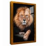 quadro decorativo leao africano moldura de dourado com vidro