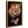 quadro decorativo leao africano moldura de madeira com vidro