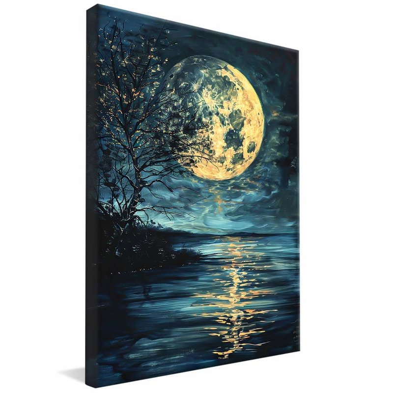 quadro decorativo pintura lago e lua v1771 borda infinita