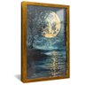 quadro decorativo pintura lago e lua v1771 moldura dourada com vidro