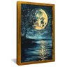 quadro decorativo pintura lago e lua v1771 moldura dourada