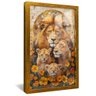 quadro decorativo familia leao em mosaico v1371 moldura dourada com vidro
