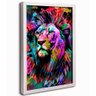 quadro decorativo street arte leao moldura branca