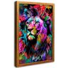 quadro decorativo street arte leao moldura de madeira