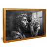 quadro decorativo jesus e leao preto e branco v1749 moldura dourada com vidro