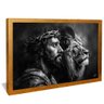 quadro decorativo jesus e leao preto e branco v1749 moldura dourada