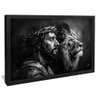 quadro decorativo jesus e leao preto e branco v1749 moldura preta