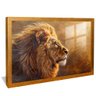 quadro decorativo leao imponente v1594 moldura dourada com vidro