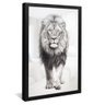 quadro decorativo desenho leao caminhando v982 moldura preta com vidro