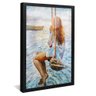 quadro decorativo pintura mulher no balanco v1713 moldura preta com vidro