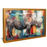 quadro decorativo pintura rinoceronte v1703 moldura dourada com vidro