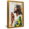 quadro jesus rezando brandeira brasil dourado