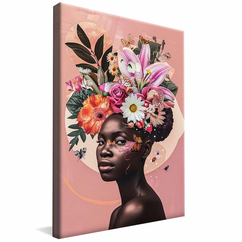 quadro retrato mulher usando floral borda infinita